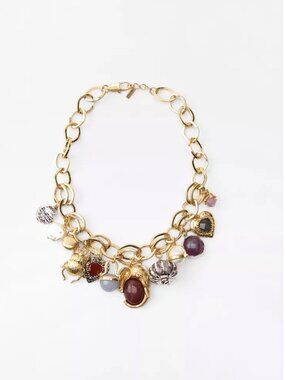 Zara Gold Charm Chain Necklace Statement Chunky Necklace